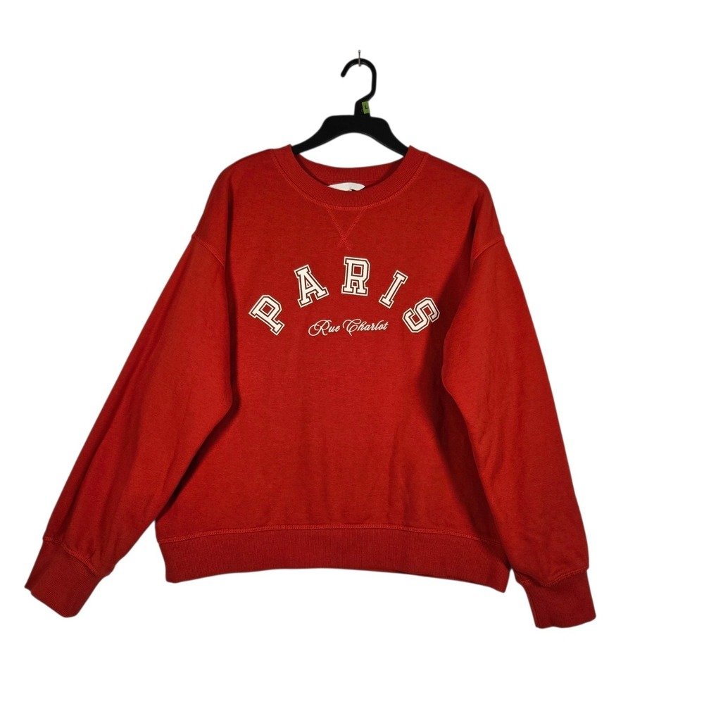 H&M Crewneck Sweatshirt Womens Medium Red Paris Rue Charlot Pullover